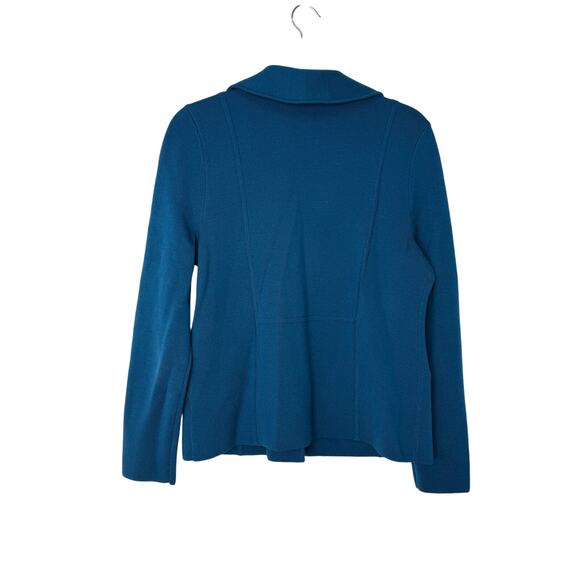 Talbots Milano 100% Merino Wool Moto Zip Jacket Teal Blue Sweater Blazer Women M - Picture 3 of 7
